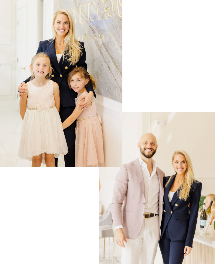 Doctor Lundgren with her two young daughters on the beach in white dresses