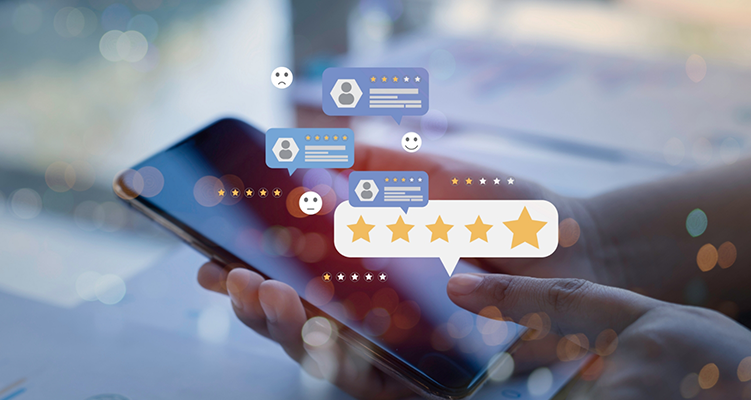 Person looking at several reviews on their phone